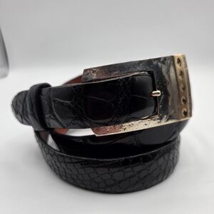 Douglas Magnus 94 Santa Fe Sterling 14K Geniune Black Alligator Leather Belt 36"